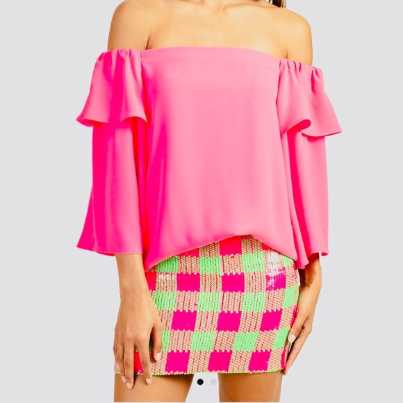 Trina Turk Tops - HOT PINK Trina Turk Excited Ruffle Top